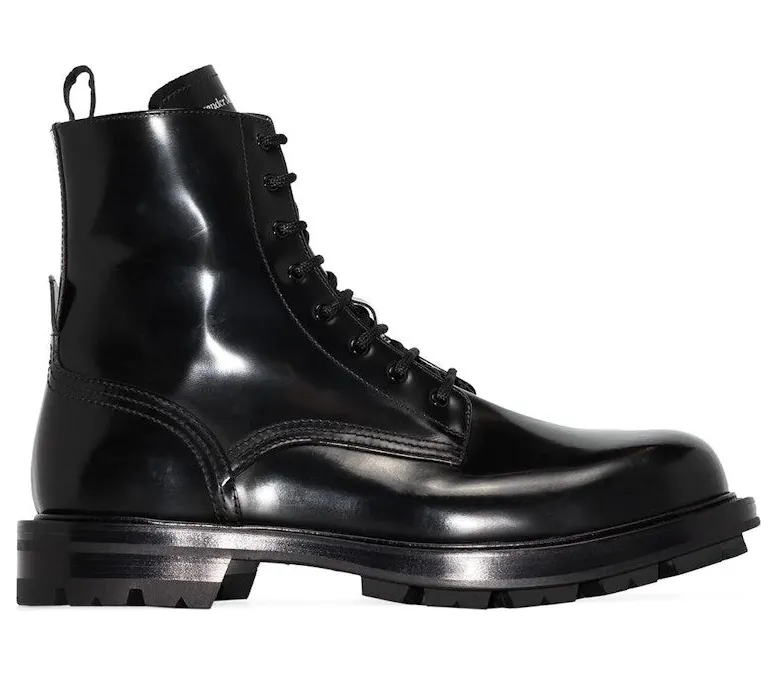 Alexander McQueen Polished Leather Combat Boot Black (683569WHZ801000)