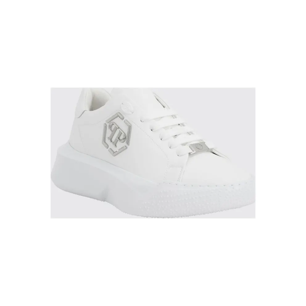Philipp plein Low-Top Leather Sneakers with Hexagon Logo and Platform Sole White (UAFSUSC1081PLE010N01)