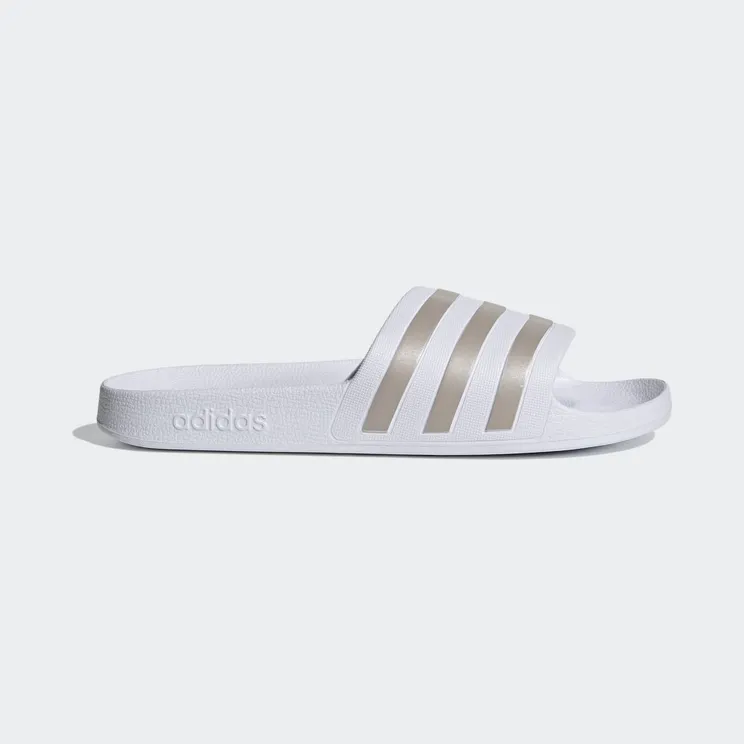 adidas Adilette Aqua Slides “Cloud White / Platinum Metallic / Cloud White” (EF1730)