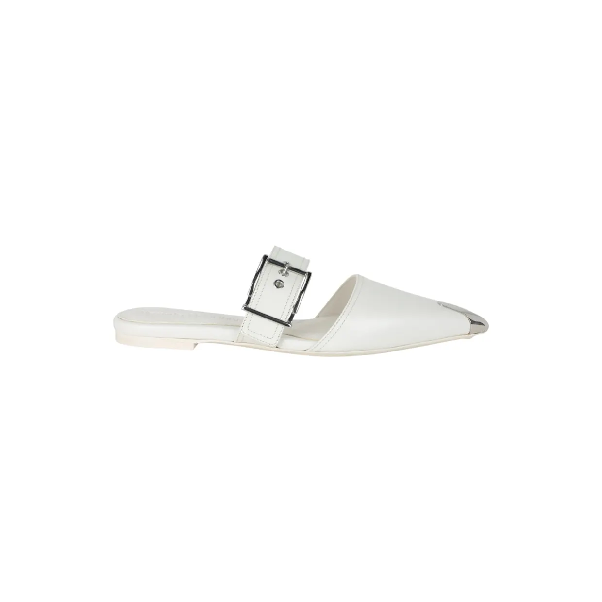 Alexander McQueen Punk Leather Flats Ivory (733188 WHSWD 9359)