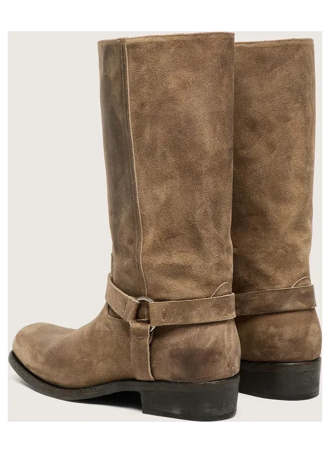 Golden Goose High Biker Boots In Dark Beige Waxed Suede With Strap And A Silver-Colored Buckle (GWF01057.F008237.15693) (4)