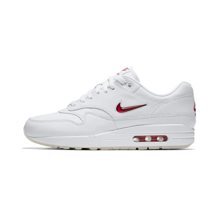 Nike Air Max 1 Jewel Rare Ruby “White / University Red / Pure Platinum” (918354-104)