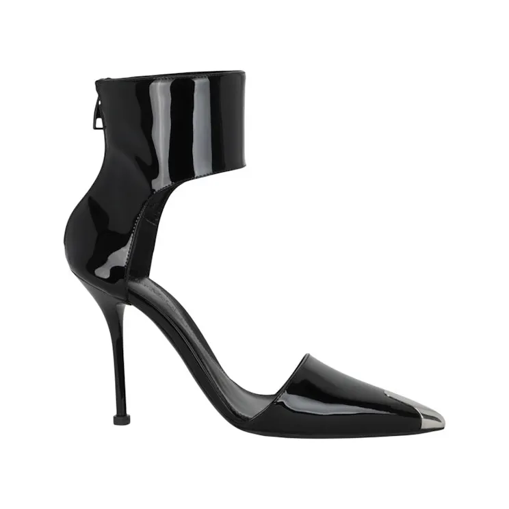Alexander McQueen Punk Patent Leather Heels Black Silver (718859-WHJUM-1081)