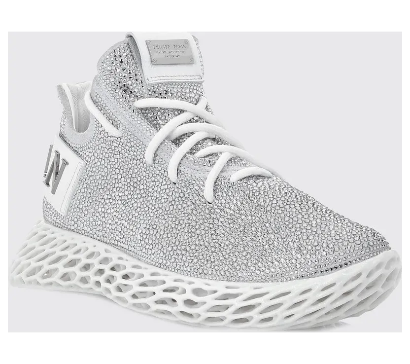 Philipp plein Skeleton Runner Laminated Leather Sneakers with Crystals Silver (PAASWSC2069PCO058N60)
