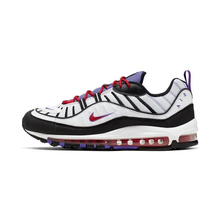 Nike Air Max 98 Raptors “White / Psychic Purple / University Red / Black” (640744-110)