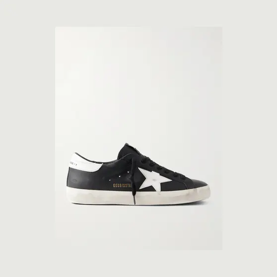 Golden Goose Super-Star Distressed Leather Sneakers Black (GMF00101.F000321)