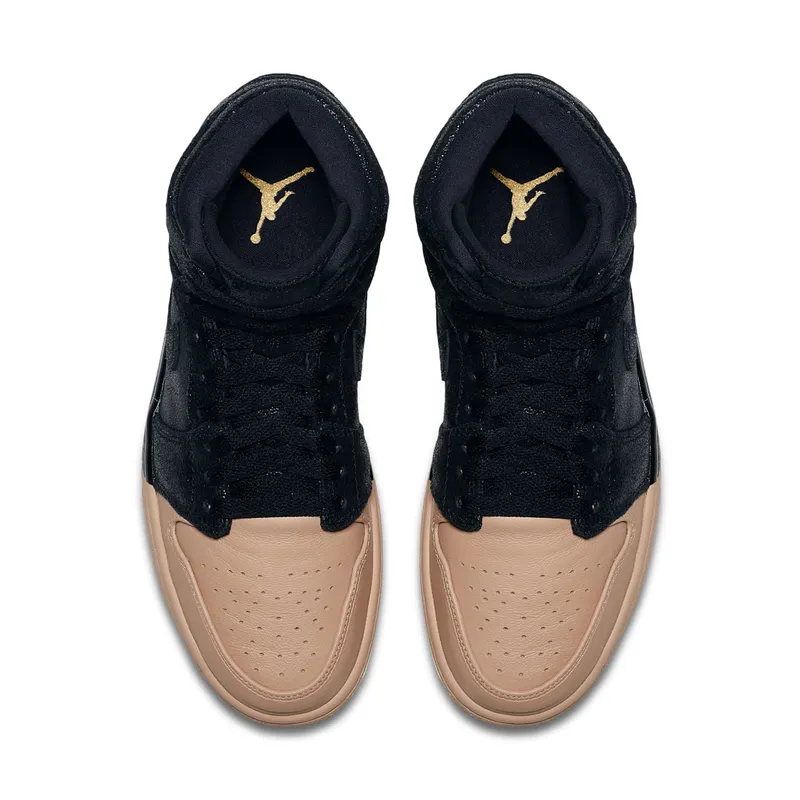 Air Jordan Womens Nike AJ I 1 Retro High Premium PRM ‘Dipped Toe Pack’ Black Tan (2018) (AH7389-007)