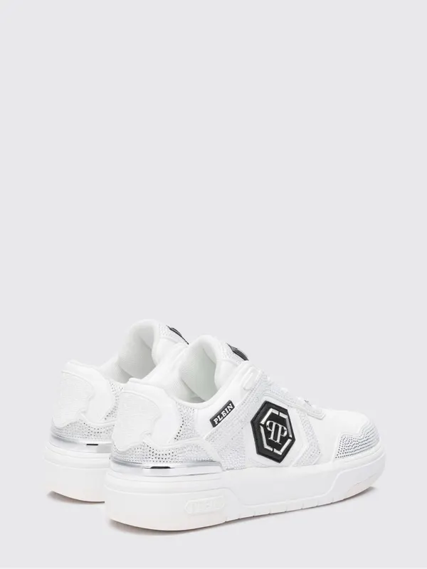 Philipp plein SK8R Leather Sneakers with Applied Rhinestones White (SAFSUSC0923PTE003N0101) (2)