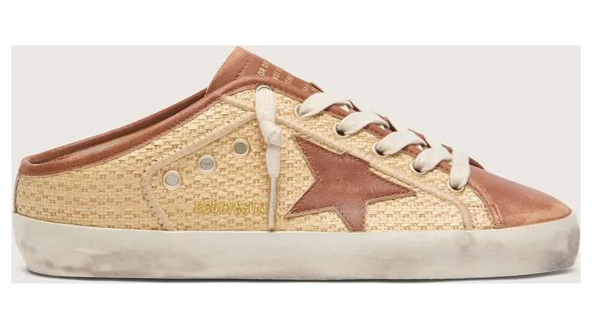 Golden Goose Women’S Super-Star Sabots In Raffia With Brick-Red Star (GWF01098.F008497.15319)