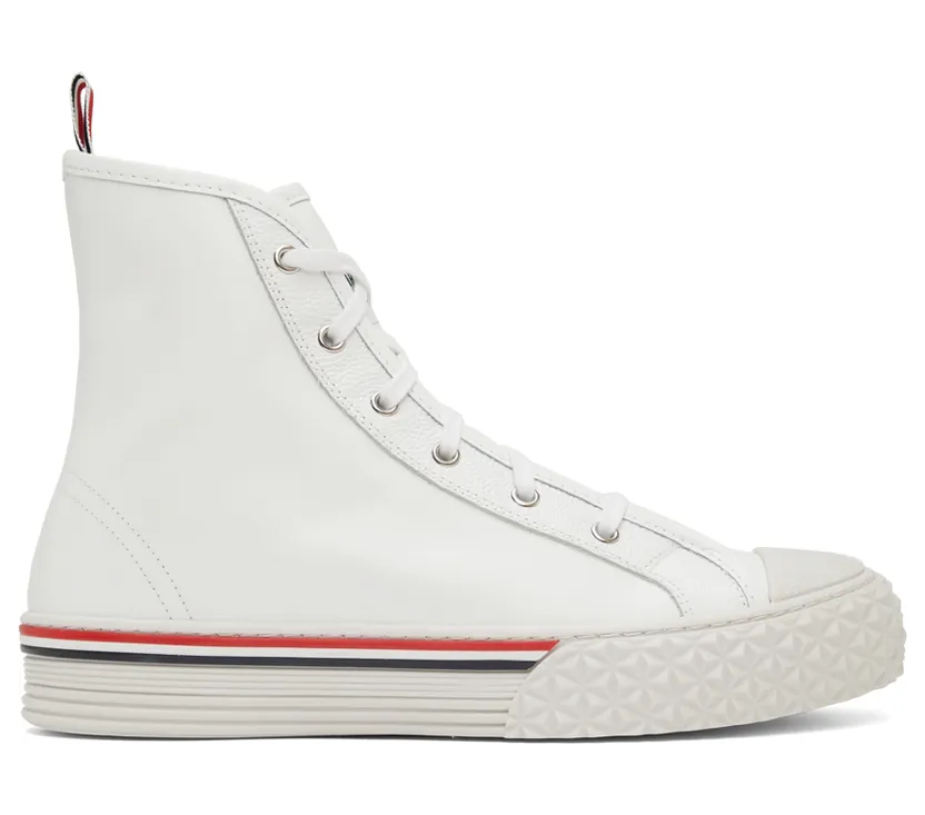 Thom Browne White Collegiate High Top Sneakers (MFD243E-05584)