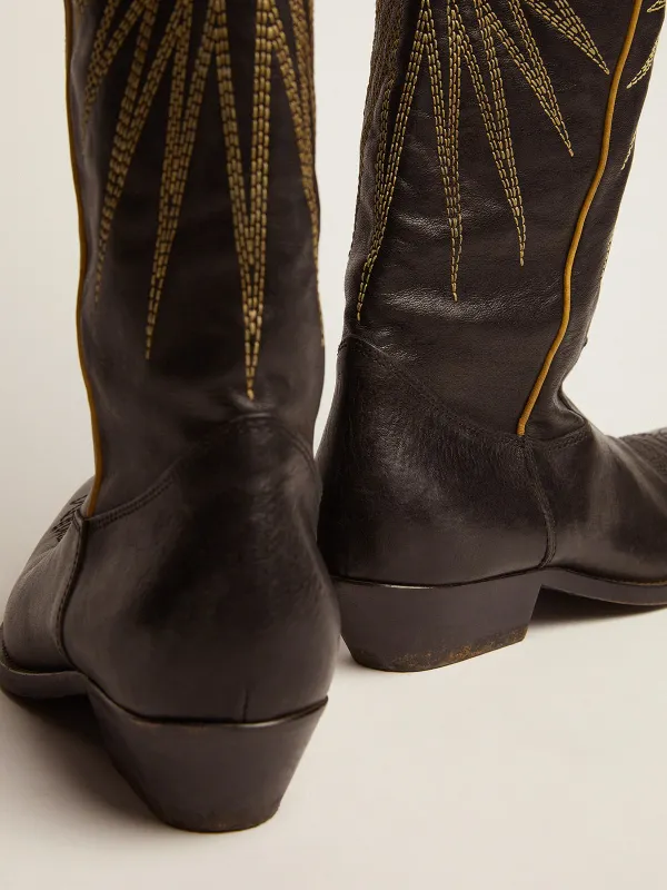 Golden Goose Wish Star Boots In Black Leather With Platinum Laminated Leather Inlay Star (GWF00135.F000571.90100) (5)