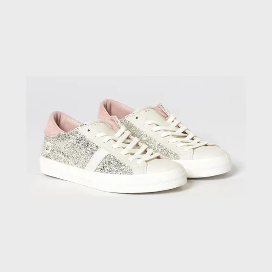 D.A.T.E D. A.T. E. Hill Sneakers in Suede and Glitter Platinum (W441HLGLPL)