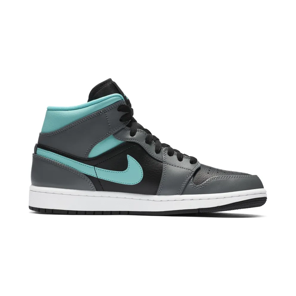 Jordan 1 Mid Grey Aqua Black/Light Aqua-Dark Smoke Grey (554724-063)