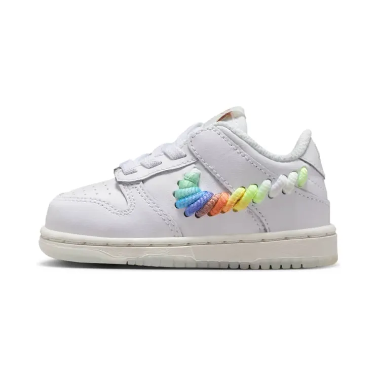 Nike Dunk Low SE Rainbow Lace Swoosh “White / Terra Blush / Light Silver / Multi-Colour” (FQ1924-100)