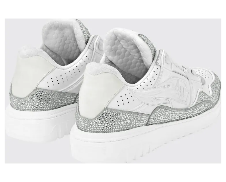 Philipp plein Leather and Rubber Rhinestone Sneakers White (SAESMSC4015PLE010N01) (2)