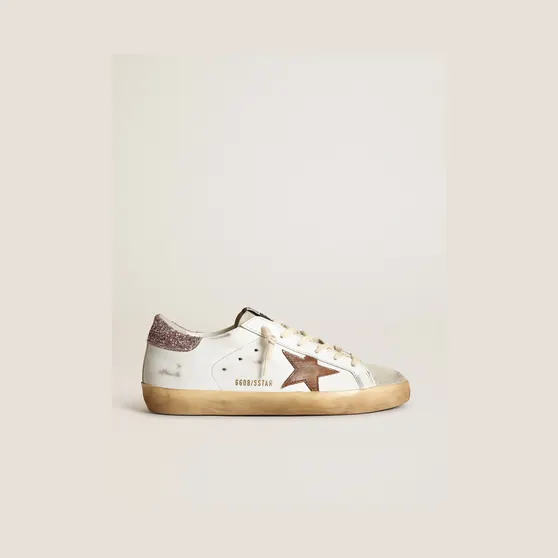 Golden Goose Super-Star With A Tan Star And Pink Glitter Heel Tab (GWF00101.F003396.11237)