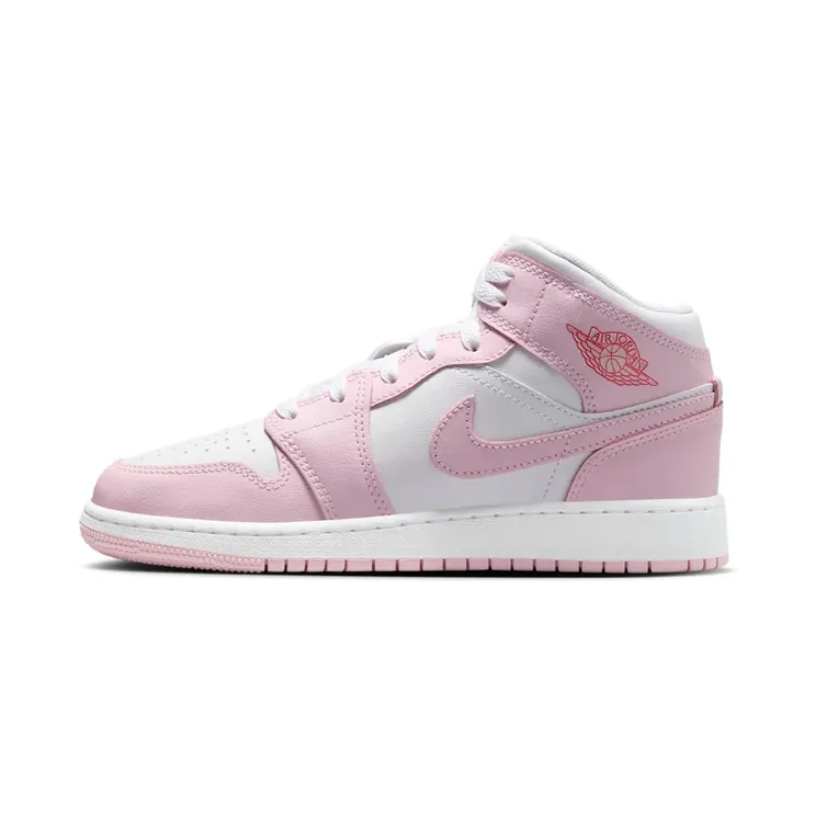 Jordan 1 Mid GS “Pink Foam / Fire Red / White” (DQ8423-608)