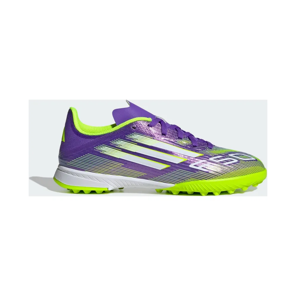 adidas F50 League Turf Boots Kids “Purple Rush / Cloud White / Lucid Lemon” (JI0000)