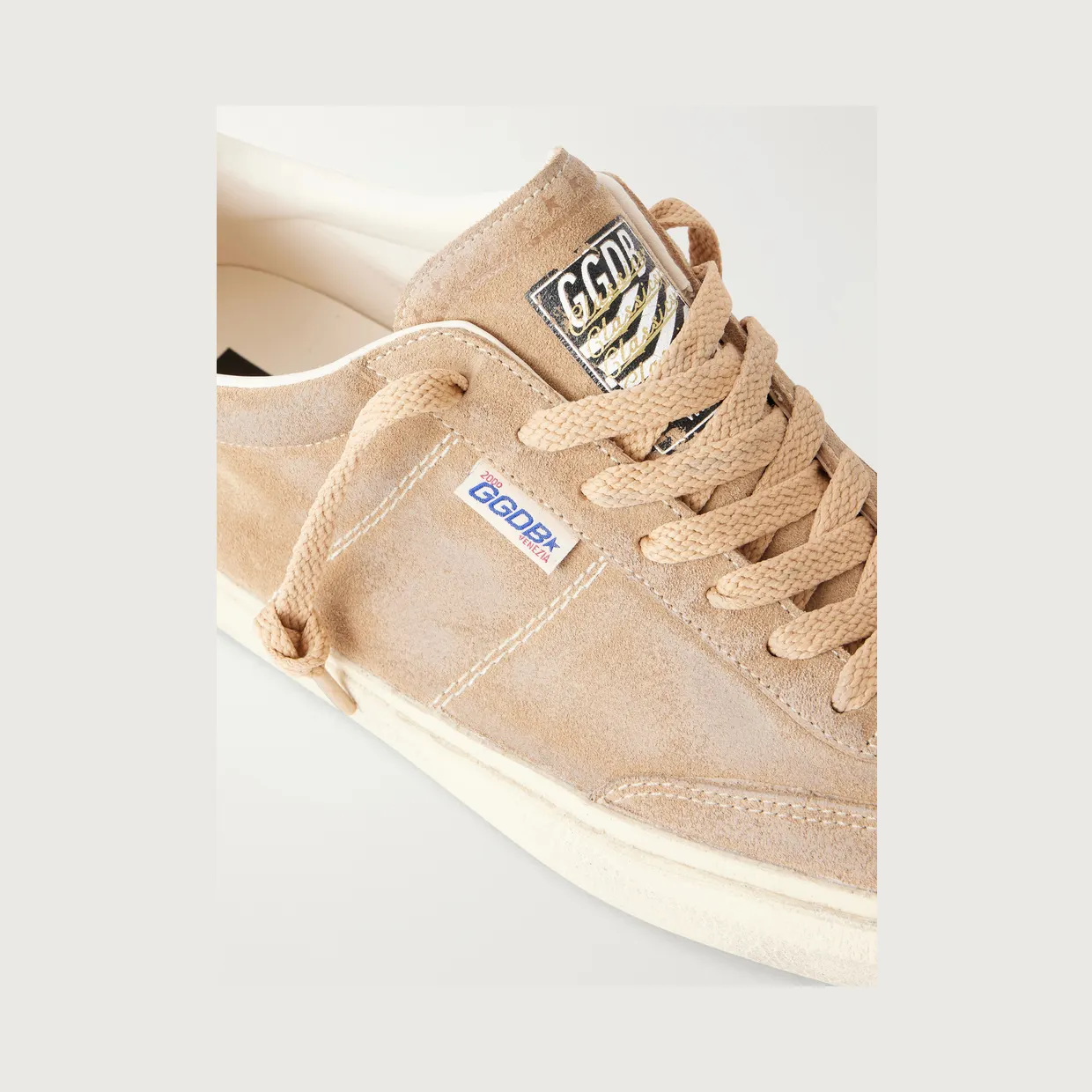 Golden Goose Super-Star Distressed Leather-Trimmed Suede Sneakers Tan (GMF01077.F008593) (5)
