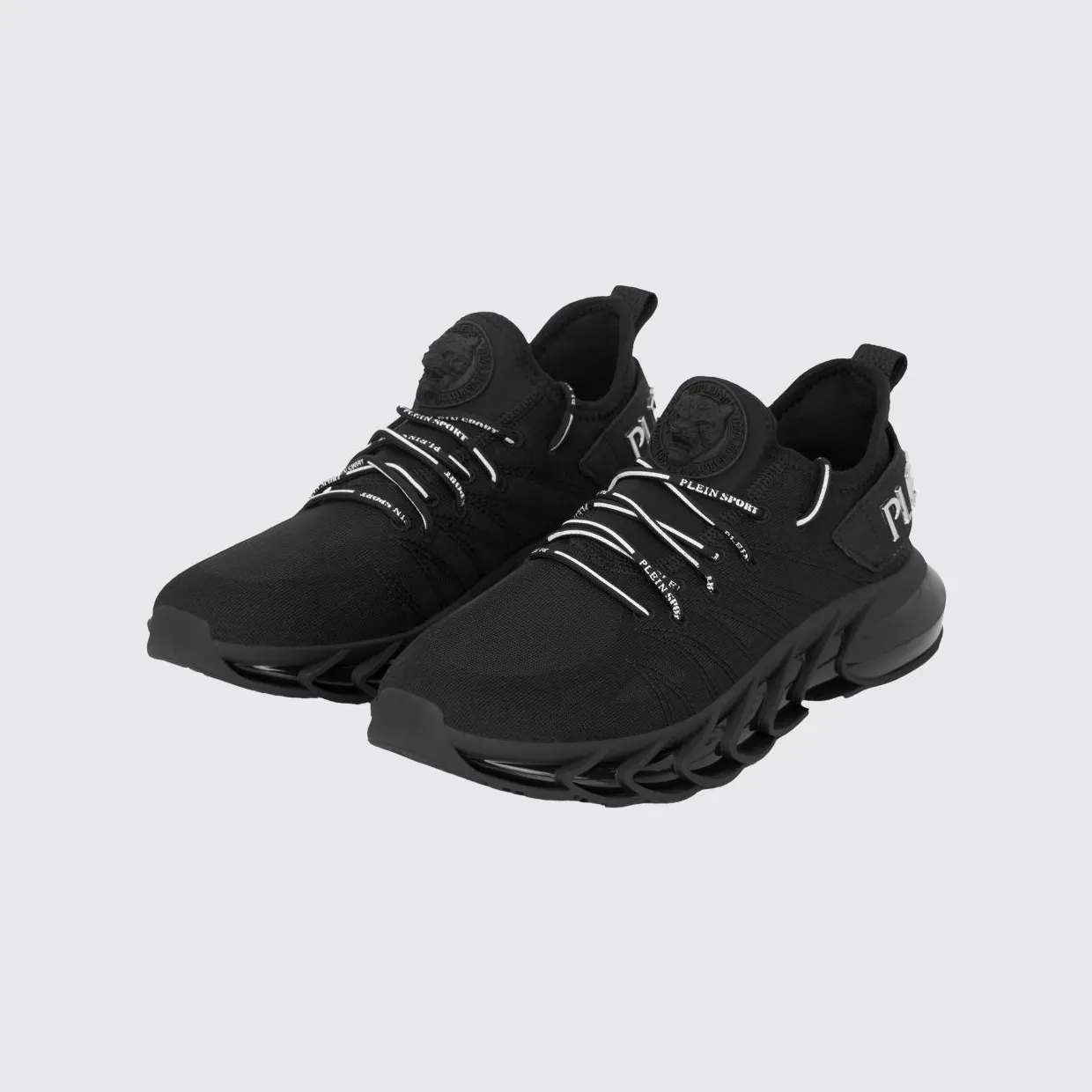 Plein Sport Low-Top Sneakers in Mesh with Applied Logo and a Rear Pull Tab Black (FABSUSC0344STE003N02)