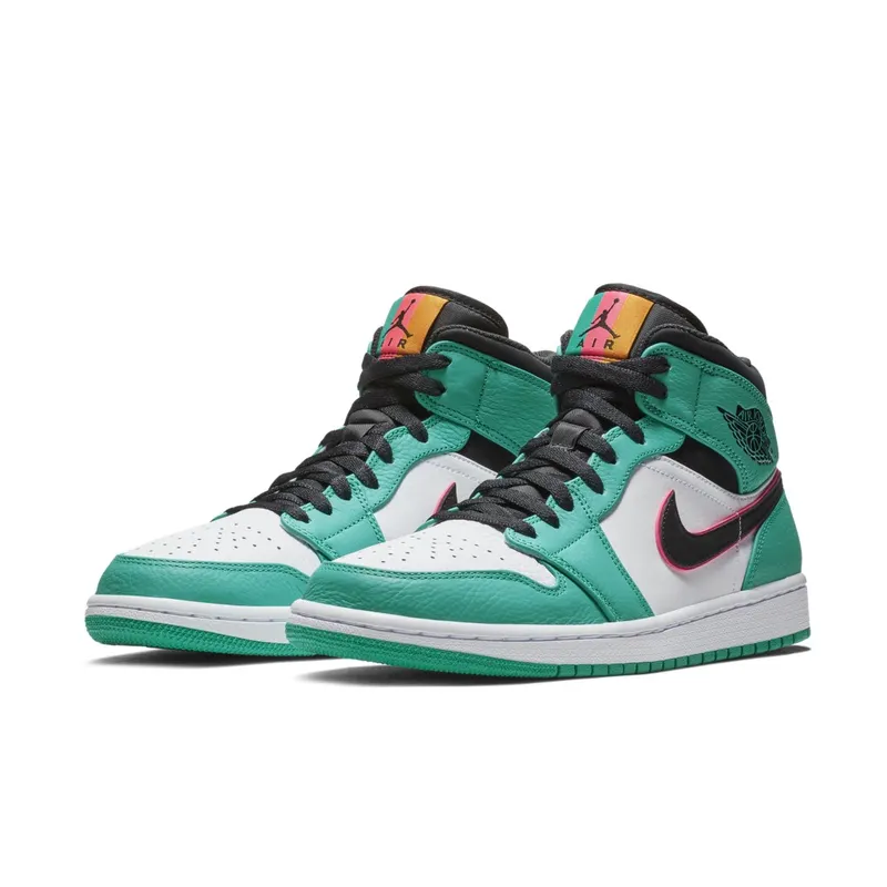 Jordan 1 Mid South Beach Turbo Green/Black-Hyper Pink-Orange Peel (852542-306)