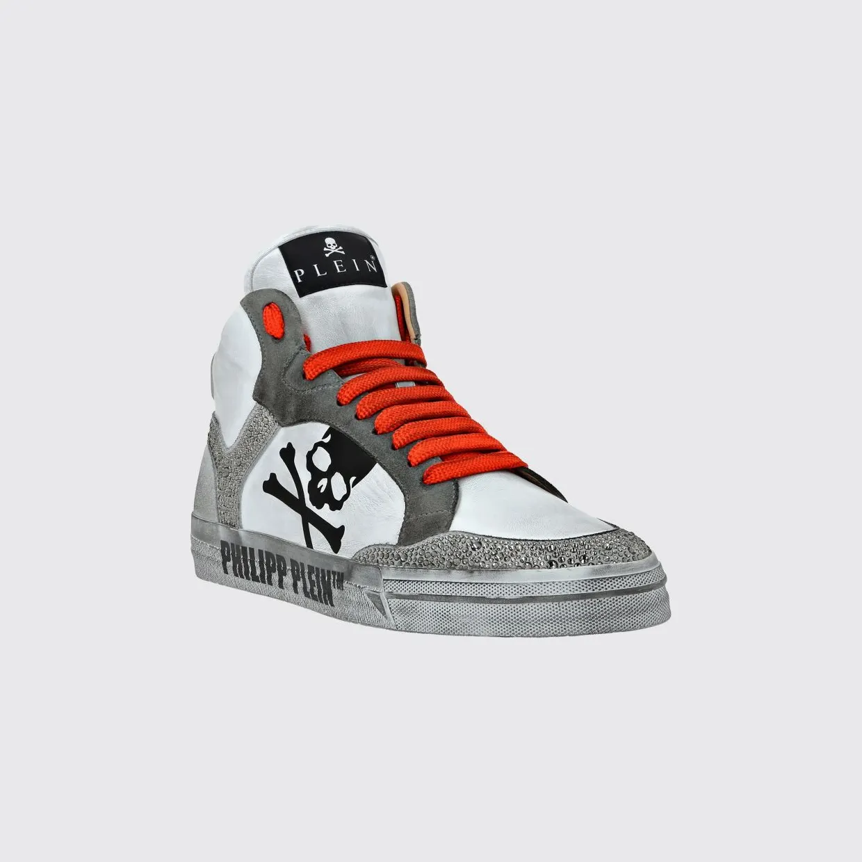 Philipp plein Retrokickz TM High-Top Sneakers in Leather and Suede with Rhinestones and Skull White 1 (AADSUSC0681PLE075N0186)