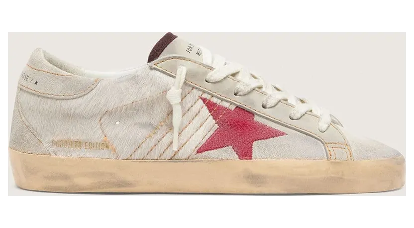 Golden Goose Women’S Super-Star Ltd In White Pony Skin With Red Suede Star (GWF01110.F008561.10350)