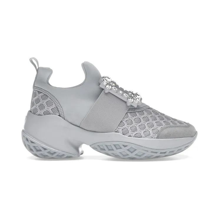 Roger Vivier Viv’ Run Fabric Grey Crystal Buckle (RVW50624180T5V1U52)