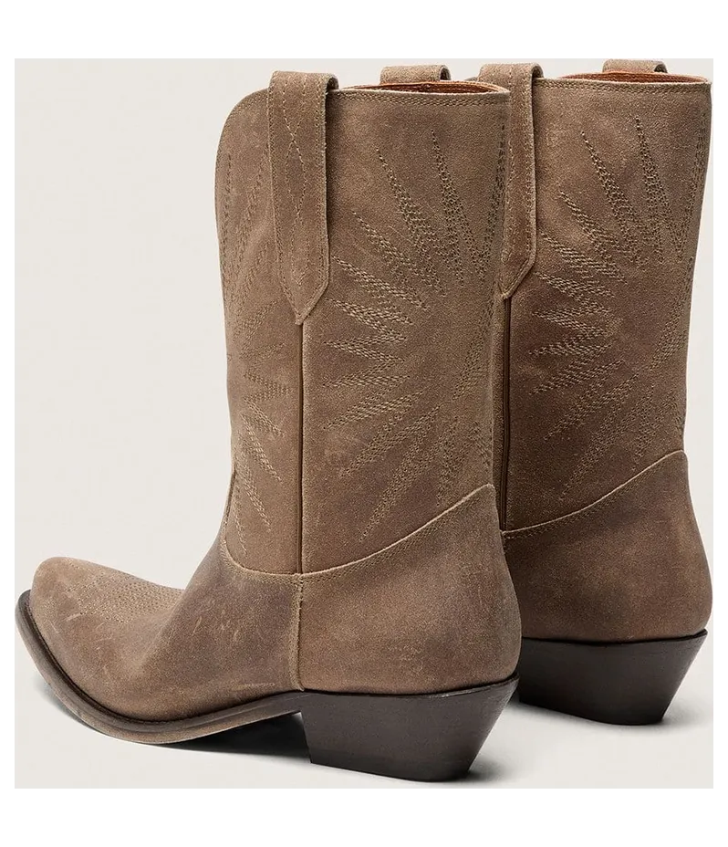Golden Goose Low Wish Star Boots In Gray Suede With Star Embroidery (GWF00136.F008199.15100) (4)