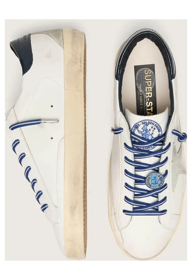 Golden Goose Super-Star Ltd In White Leather With Suede Star And Blue Leather Heel Tab (GMF00102.F008922.10270) (3)