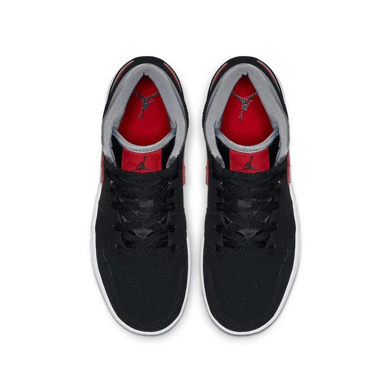 Jordan 1 Mid Black Particle Grey Gym Red (GS) Black/Particle Grey-White-Gym Red (554725-060)