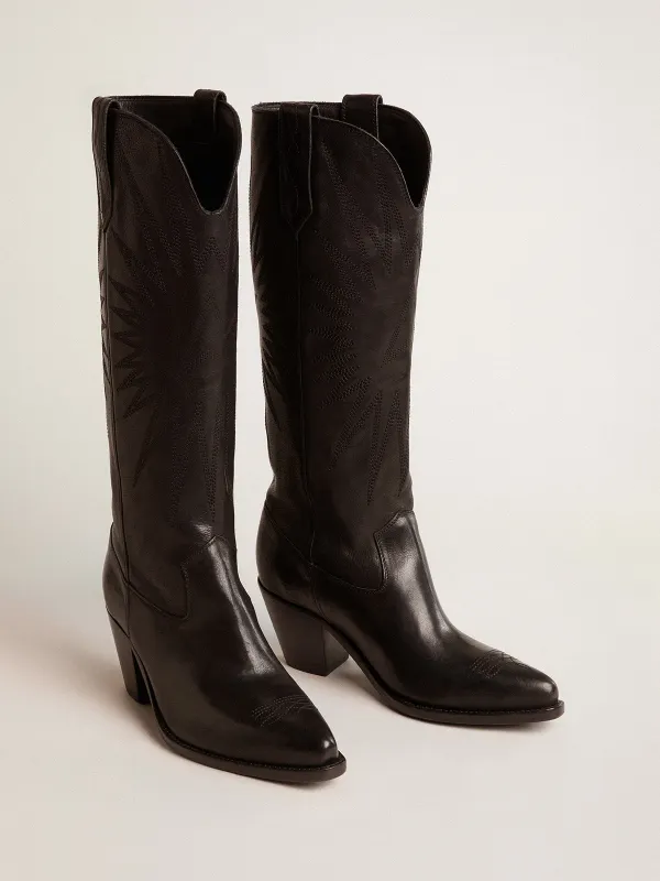 Golden Goose Wish Star Boots In Black Leather With Star Embroidery (GWF00779.F006289.90100) (2)