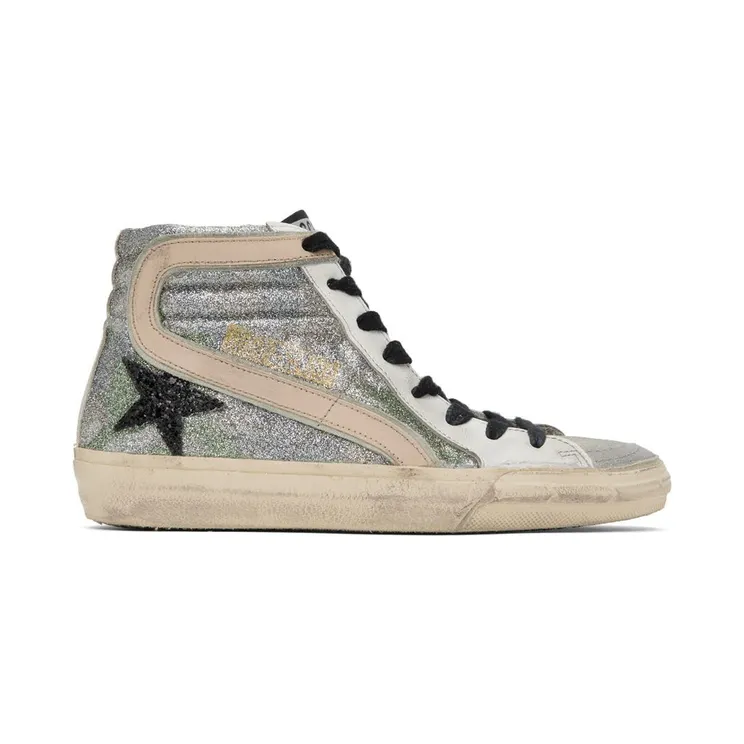 Golden Goose Silver & White Slide Classic High-Top Sneakers (GWF00115.F002572.81535)
