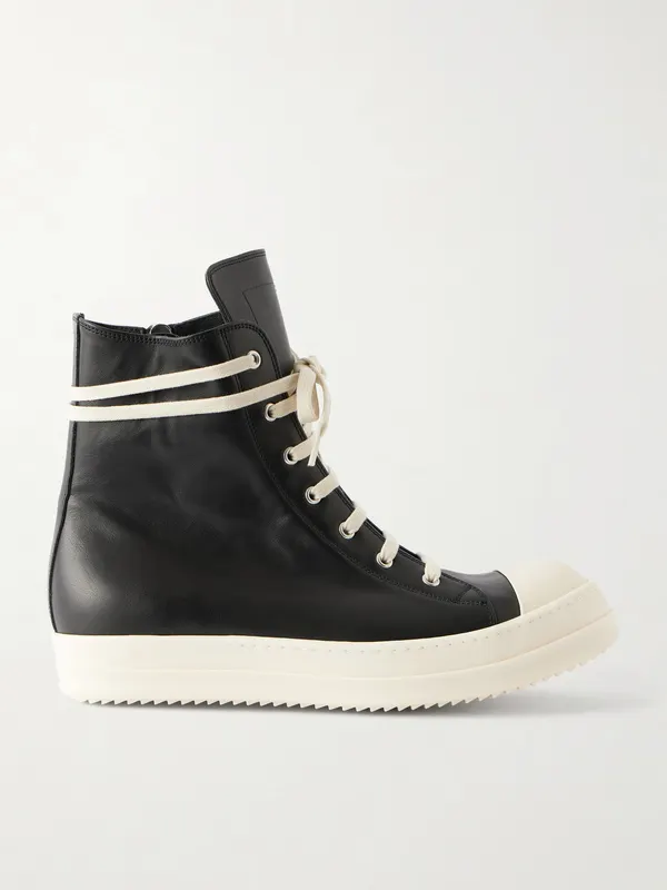 Rick Owens Ramones Full-Grain Leather and Rubber Sneakers Black (RU02F4890)