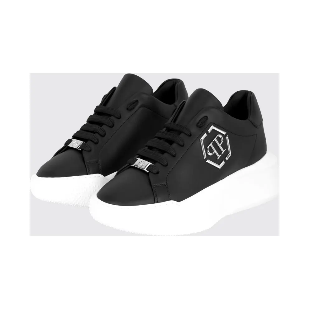 Philipp plein Low-Top Leather Sneakers with Hexagon Logo and Platform Sole Black (UAFSUSC1081PLE010N02)