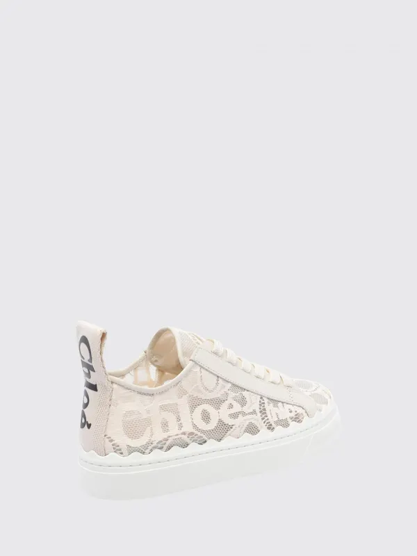 Chloé CHLOÉ Lauren Lace and Leather Platform with Logo Beige (CHC19U108D26J1)