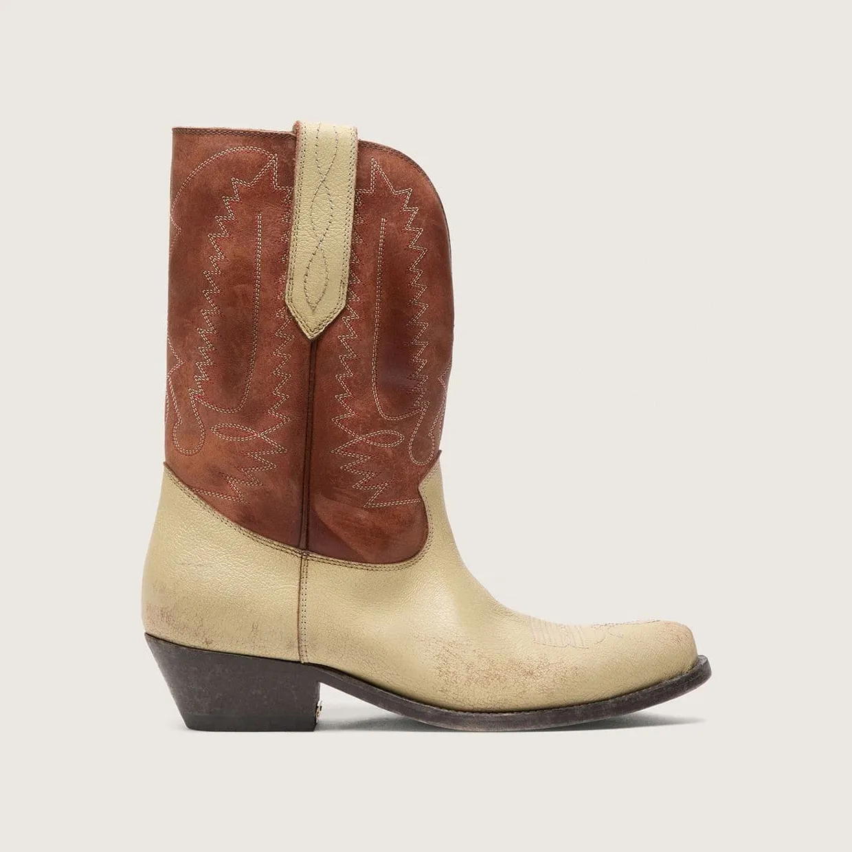 Golden Goose Women’S Wish Star Low Boots In Beige And Brown Leather With Embroidery (GWF01050.F008201.15684)