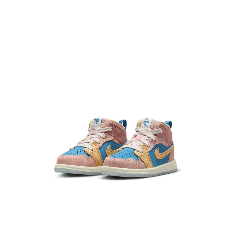 Jordan 1 Mid Sneaker School Aegean Storm Pink Oxford Red Stardust Hemp (FN7539-400)