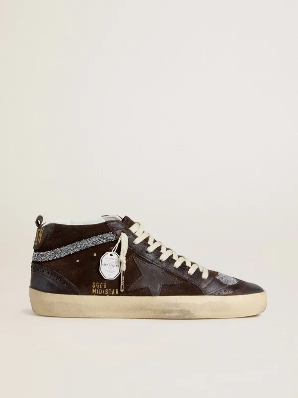 Golden Goose Mid Star In Brown Suede With Leather Star And Swarovski Crystal Flash (GWF00122.F007900.55714)
