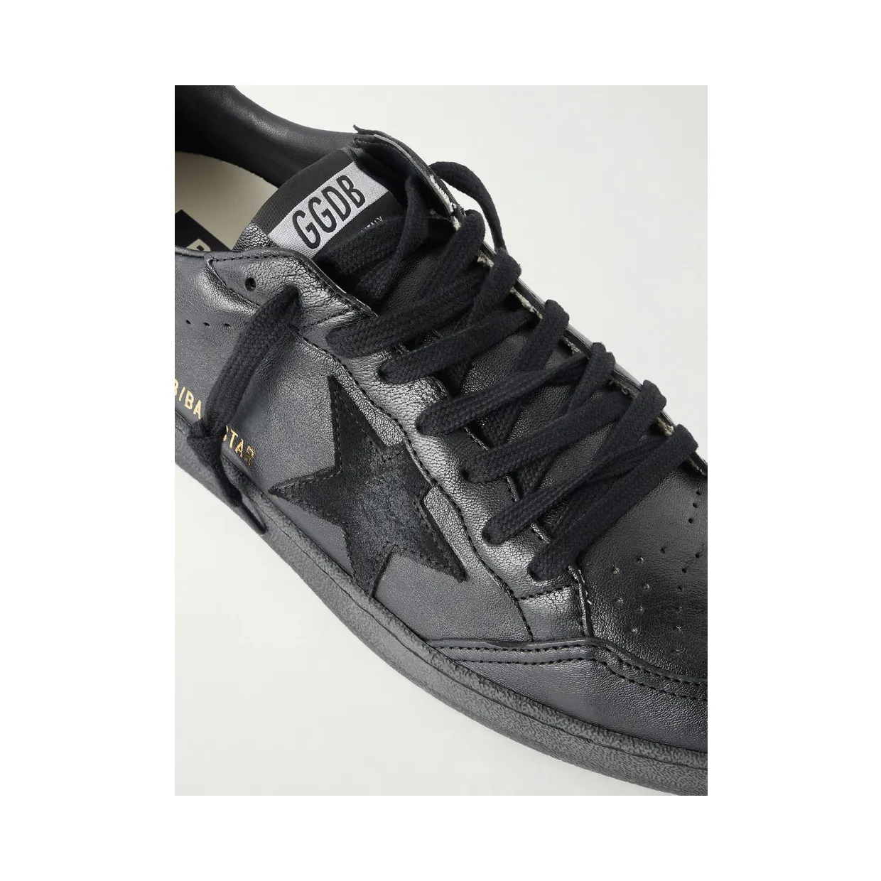 Golden Goose Ball Star Distressed Suede-Trimmed Leather Sneakers Black (GMF00117.F008743) (5)