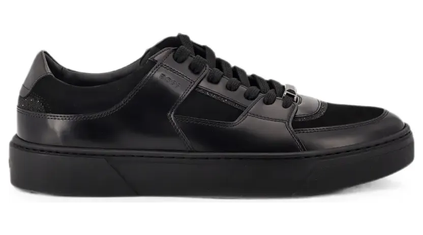 BOSS Leren sneakers verfraaid met stras – Zwart (50527840)
