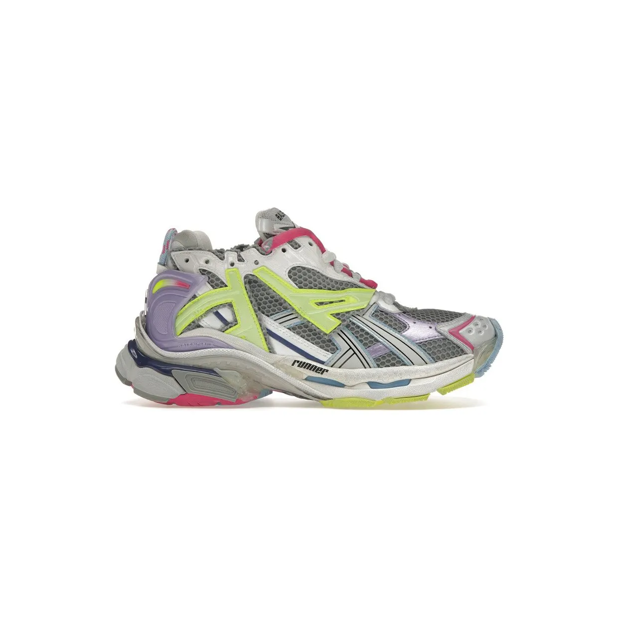 Balenciaga Runner Leather Free Grey Light Purple Neon Yellow White (677403W3RBP1745)