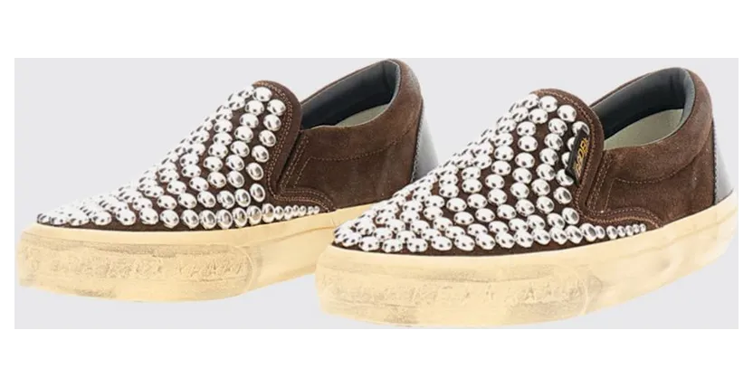 Golden goose Penstar Slip-On Suede Sneakers with Studs and Distressed Effect Brown (GWF00306F00876355381)