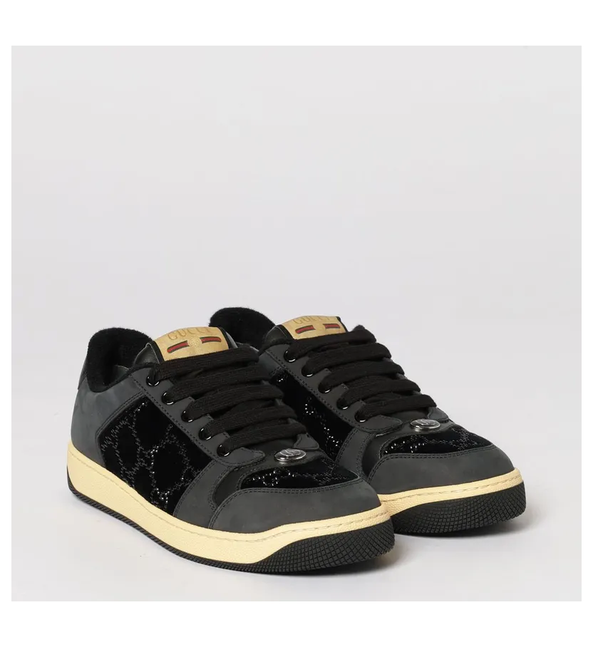 Gucci Screener Sneakers in Leather and Velvet with GG Rhinestone Monogram Blue (853276FAFFM1078)