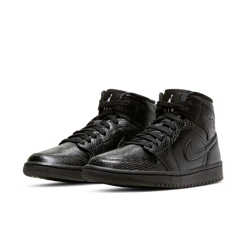 Nike Jordan 1 Mid Black Snakeskin (W) Black/White/Black (BQ6472-010)