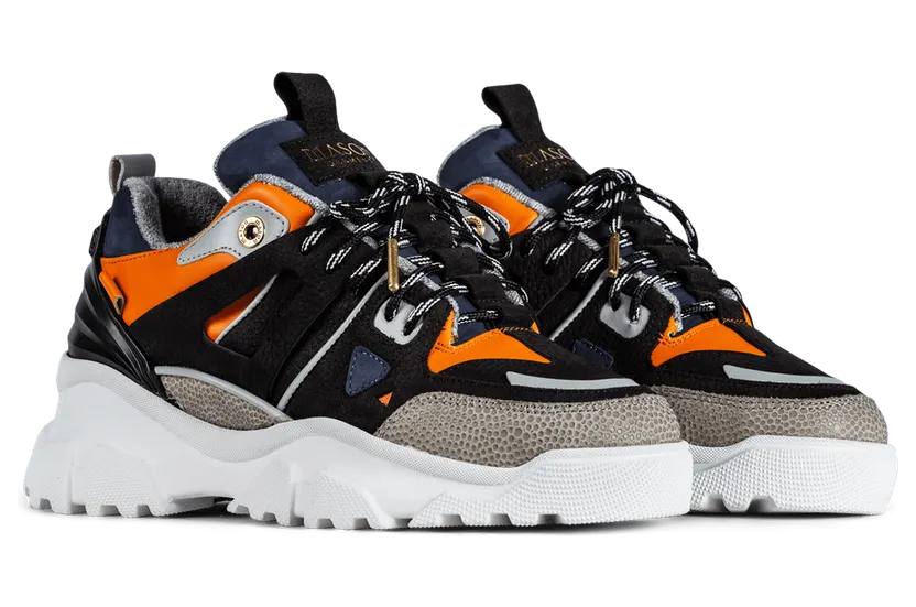Mason Garments (NL) Genova II Nubuck / Leather – Black / Orange (SS21-35-17A)
