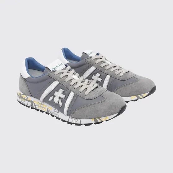 Premiata Lucy Suede And Perforated Fabric Sneakers Grey (LUCYD7526)