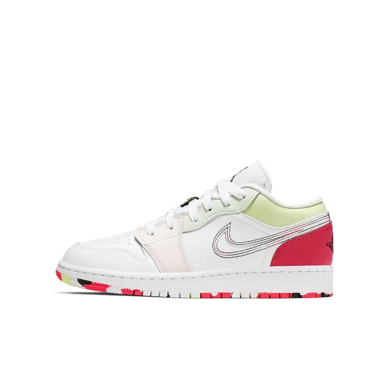 Jordan 1 Low Glow-In-The-Dark (GS) White/Ember Glow-Barely Volt-Black (554723-176)