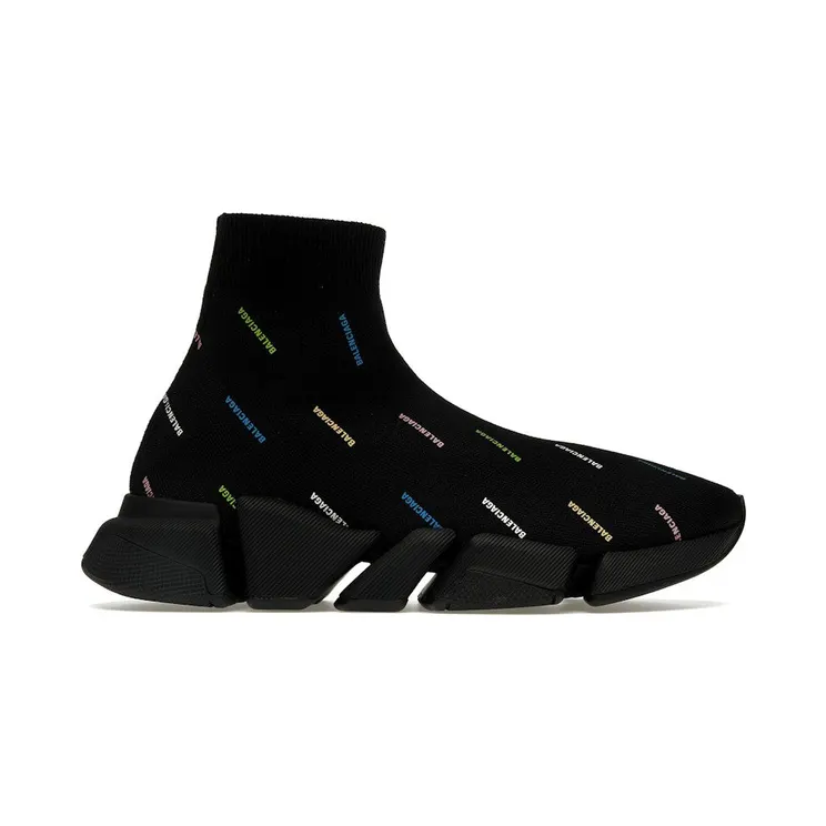 Balenciaga Speed 2.0 AllOver Logo Recycled Knit Black Multicolor (617239W2DF01088)