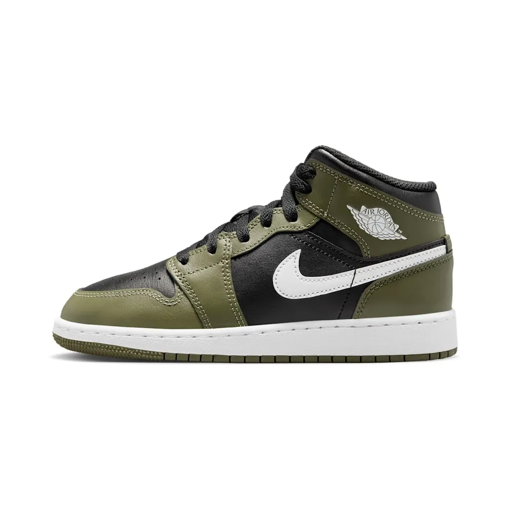 Jordan 1 Mid GS “Black White Olive” (DQ8423-092)